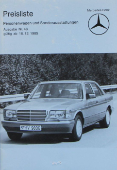 Mercedes-Benz Modelprogram Pricelist 1985 Carbrochure (5521)